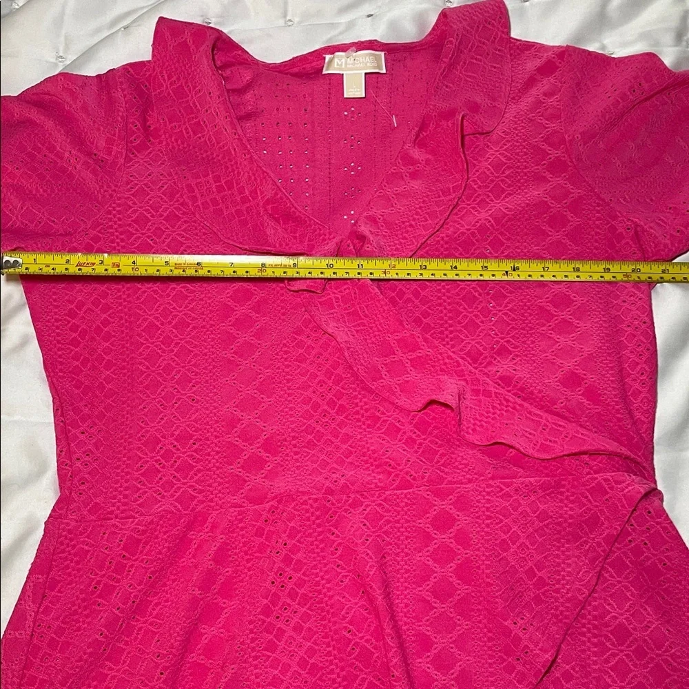 MICHAEL Michael Kors Fuchsia Ruffled Peplum Wrap Blouse sz L - Picture 8 of 9